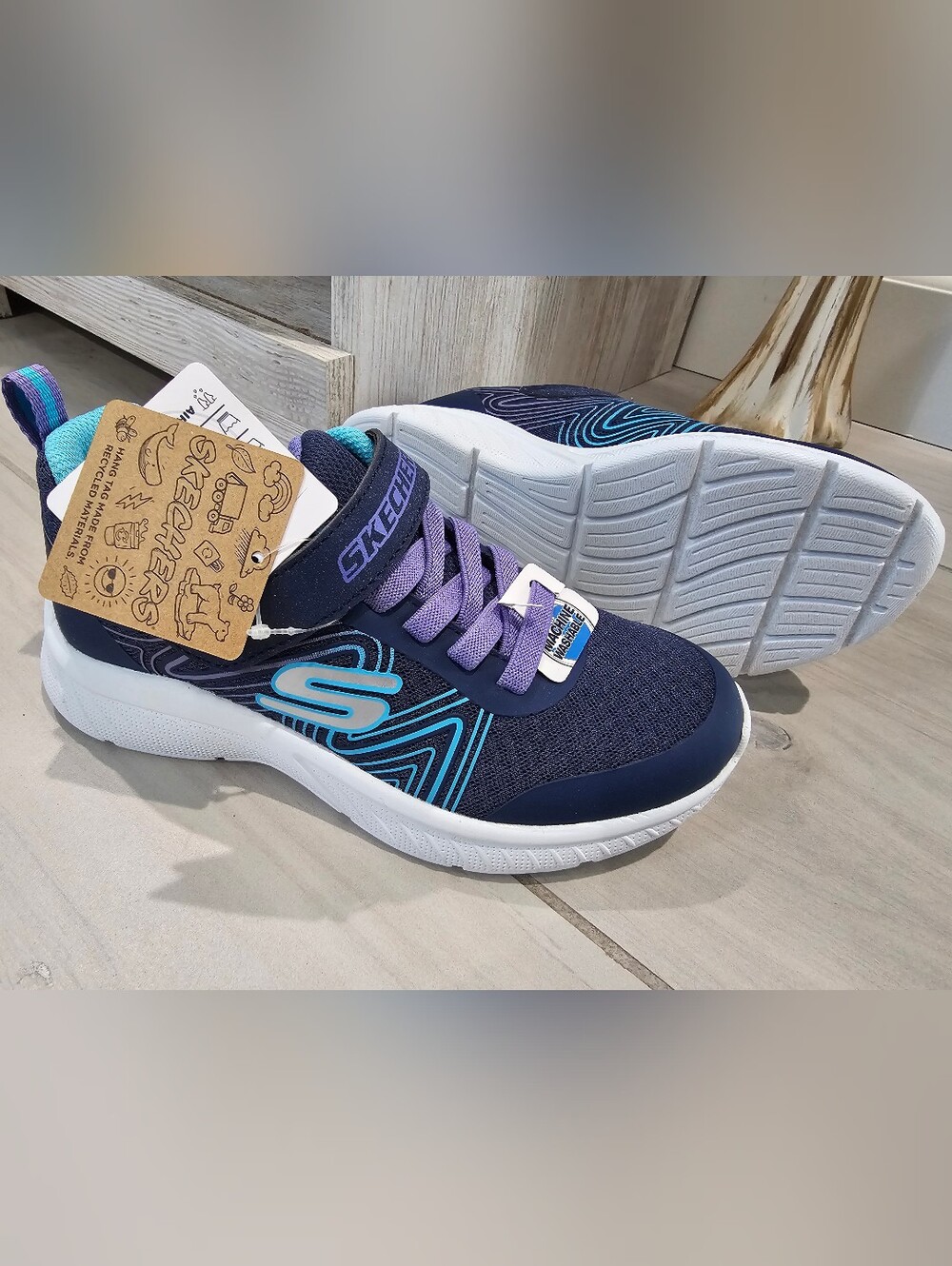 Skechers Girls Navy & Purple Athletic Sneakers Size 1Y New